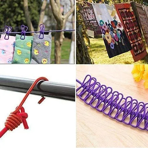 Elastic Clothesline with 12 Clips & 2 Hooks
