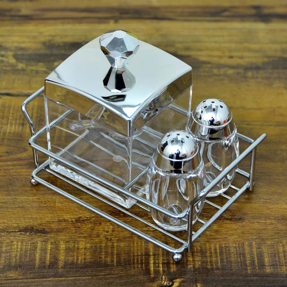 Sugar Pot & Pepper Cruet Set with Stand