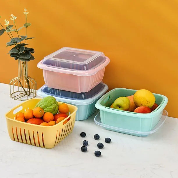 2-in-1 Fruit & Vegetable Storage and Drain Basket with Lid