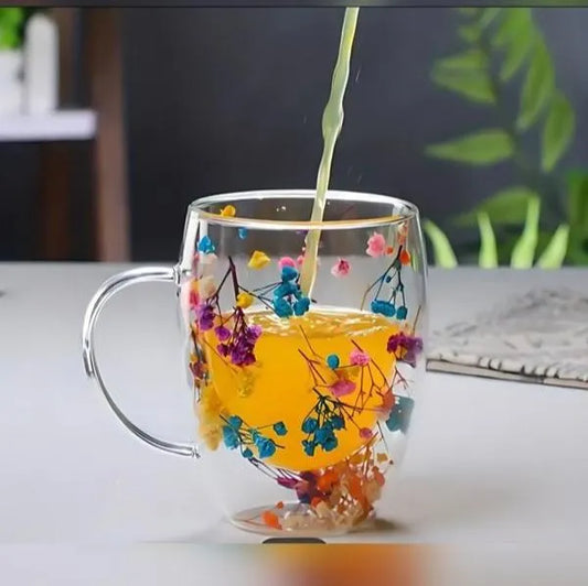 Double Wall Glass Flower Mug