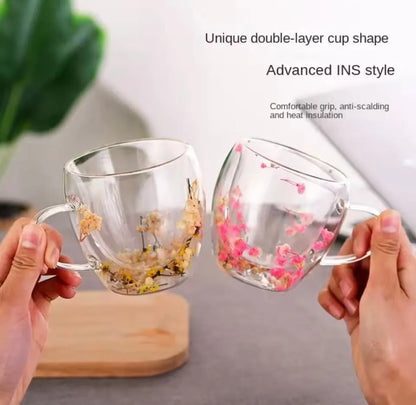 Double Wall Glass Flower Mug