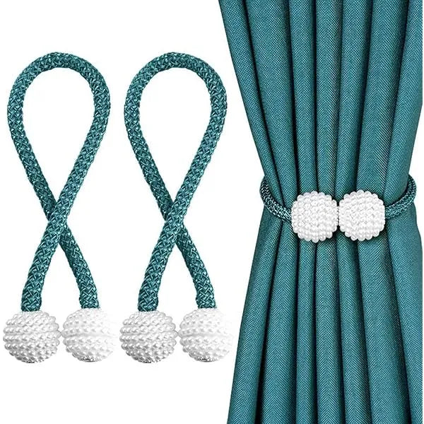 Magnetic curtain rope holder pair