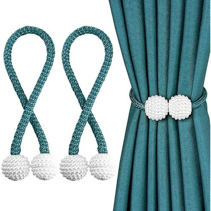 Magnetic curtain rope holder pair
