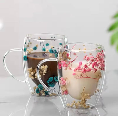 Double Wall Glass Flower Mug