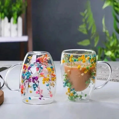 Double Wall Glass Flower Mug