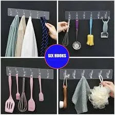 6-Row Transparent Wall Hooks
