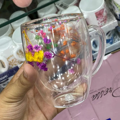 Double Wall Glass Flower Mug