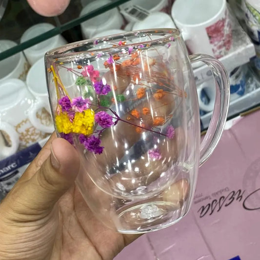 Double Wall Glass Flower Mug
