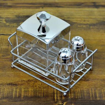 Sugar Pot & Pepper Cruet Set with Stand