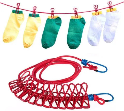 Elastic Clothesline with 12 Clips & 2 Hooks
