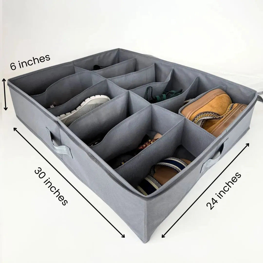 Under Bed Foam Fabric Shoe Organizer – 12 Pairs Capacity